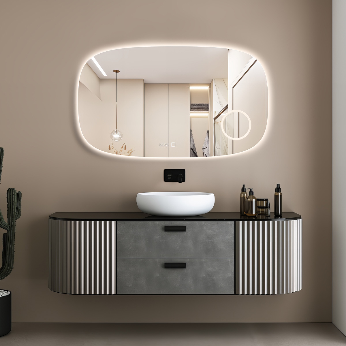 Saniclear Shave Deens ovale spiegel 120x70cm met verlichting, verwarming en vergrootglas