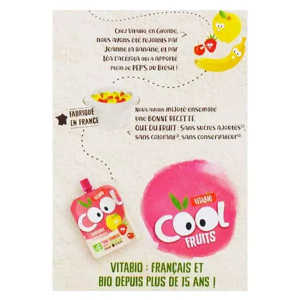 Vitabio Cool Fruits Maçã Framboesa Acerola Orgânica 12 x 90g