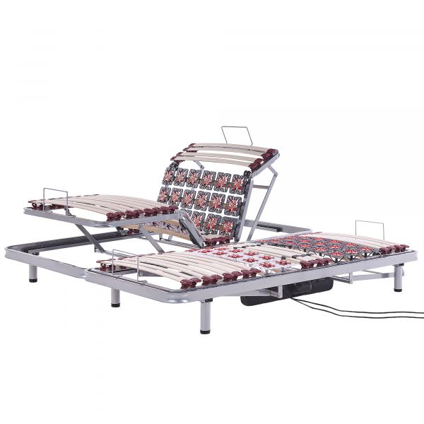 Beliani Conjunto de 2 Estrados de Ripas Estrutura de Metal Ripas de Madeira de Bétula 90 x 200 cm com 4 Posições de Ajuste Elétrico