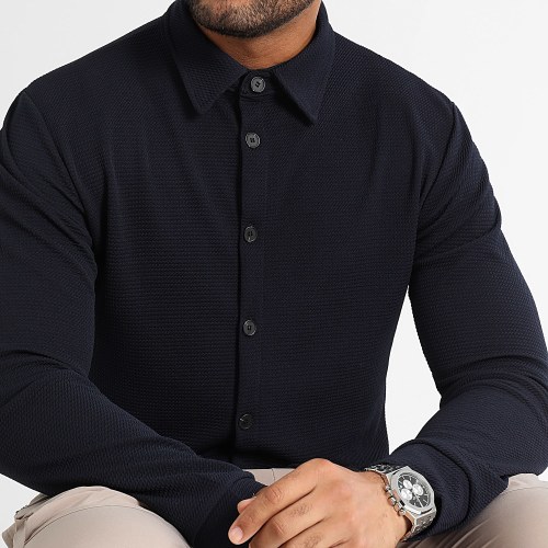 Chemise Manches Longues Texturé Waffle 0576 Bleu Marine