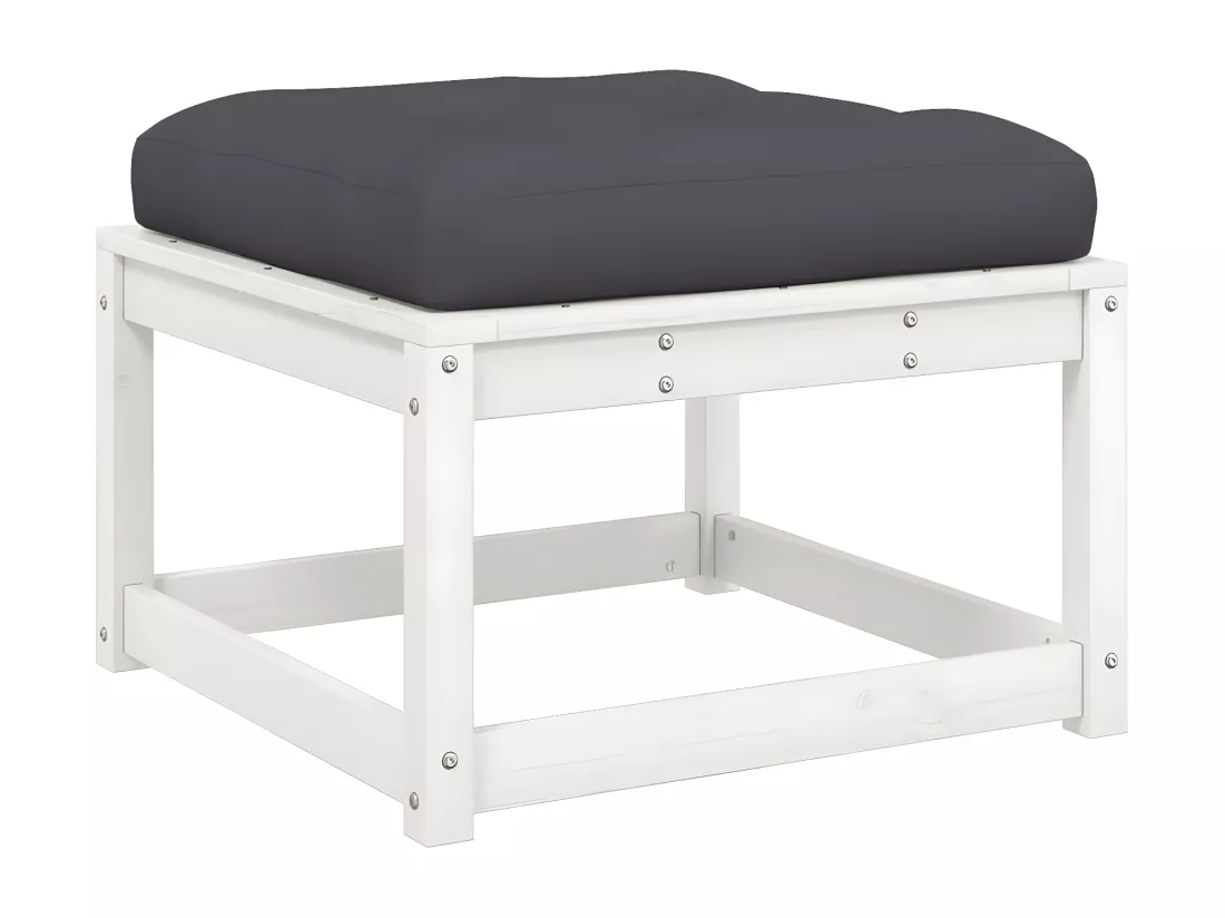 Repose-pied de jardin avec coussins blanc bois de pin massif
