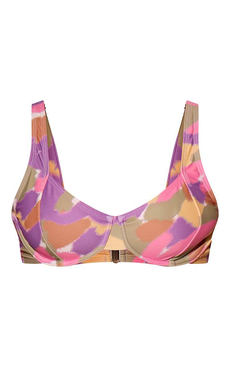 Violet Haut De Bikini À Armatures Imprimé Abstrait