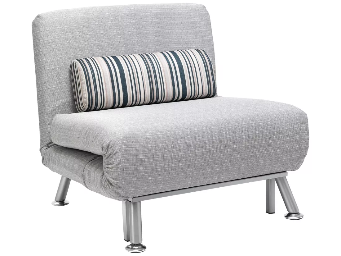 Fauteuil convertible 3 en 1 chauffeuse lit 1 place avec coussin gris