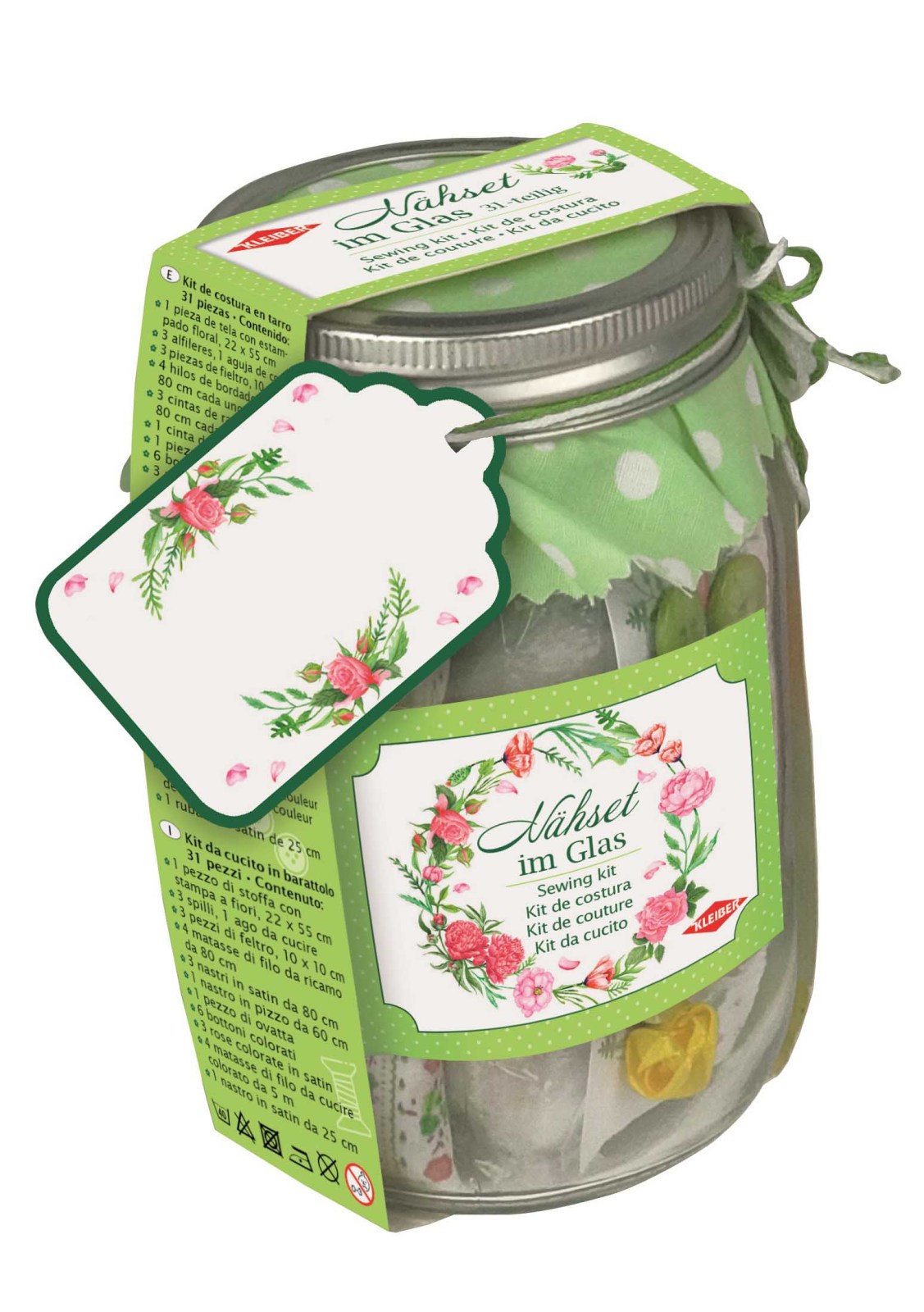 31-teiliges Nähset KLIEBER - grün - im Glas
