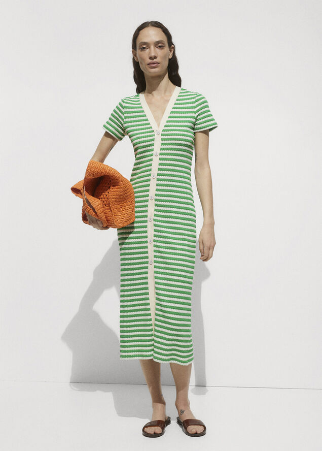 MANGO Striped jersey dress Green