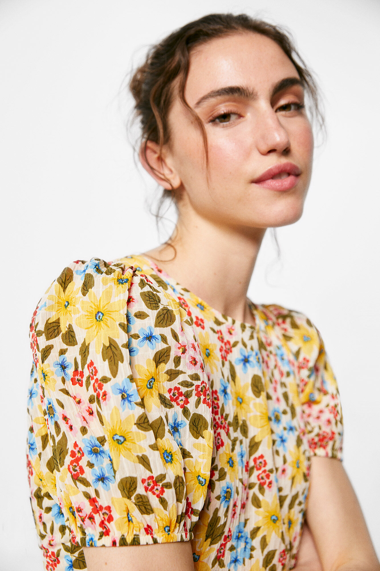 Vestido midi estampado - Amarelo