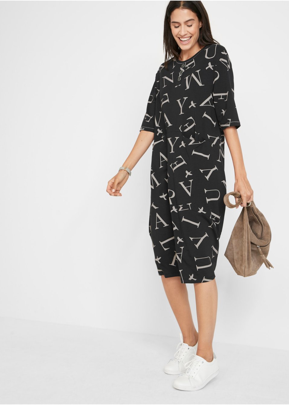 Robe coton ample avec poches, mi-manches