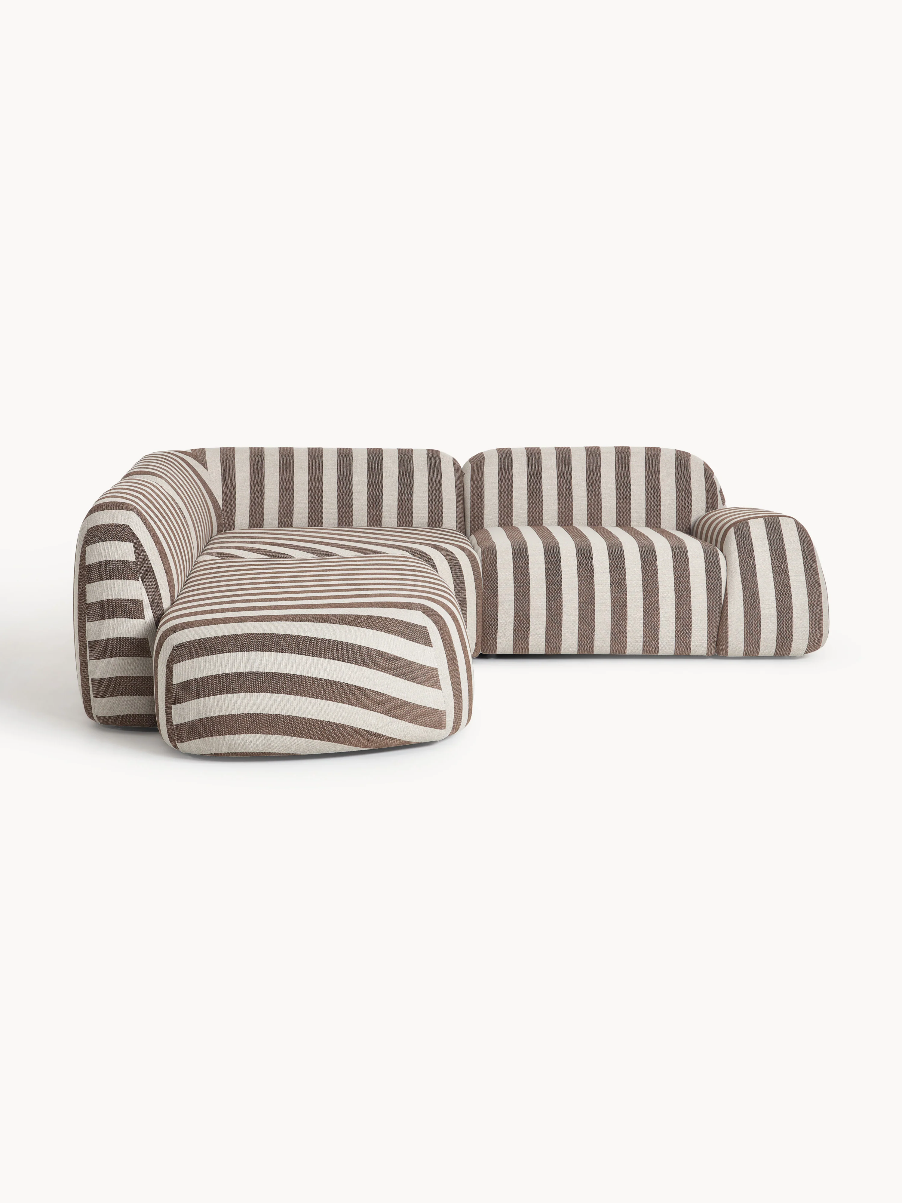 Gestreepte modulaire hoekbank Wolke (4-zits) met chaise longue