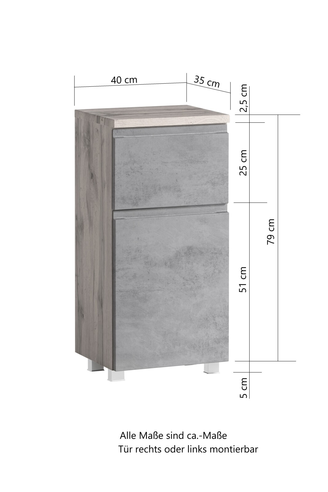 Unterschrank - Wotaneiche - Oxid Beton - 40 cm