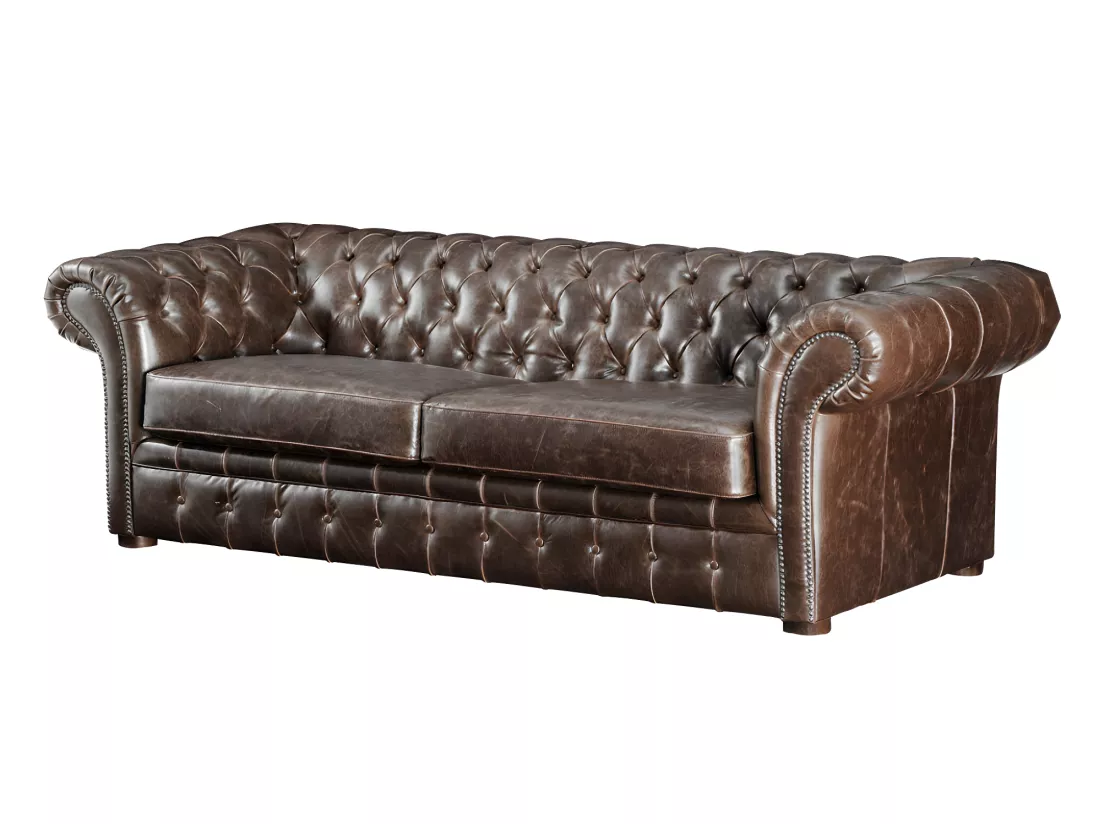 Canapé 3 places et un fauteuil 100% cuir vieilli chesterfield CLOTAIRE