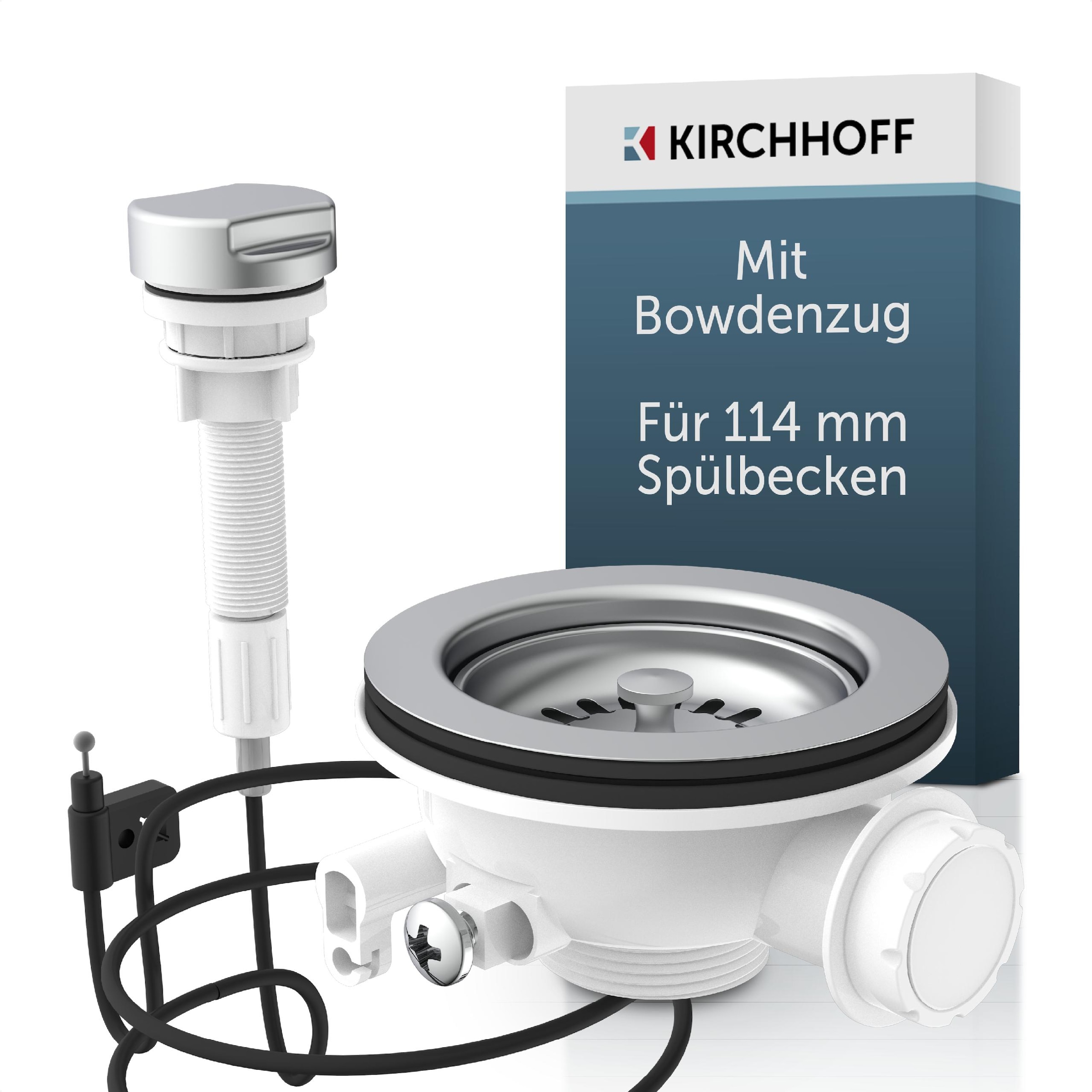 Kirchhoff Siebventil ()  Korbventil mit Überlaufanschluss+Drehbetätigung, Bowdenzug, Edelstahl