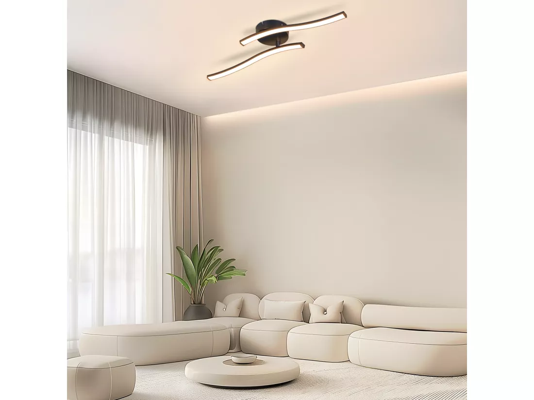 NETTLIFE Plafonnier salon LED plafonnier chambre moderne noir 12W 3000K intérieur blanc chaud