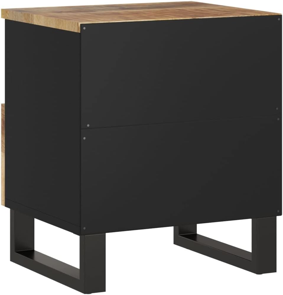 Nachttisch Massivholz Mango & Holzwerkstoff Industrial Style mit Metallbeinen, 1 Fach und 1 Schublade für Stauraum, stabile Oberplatte