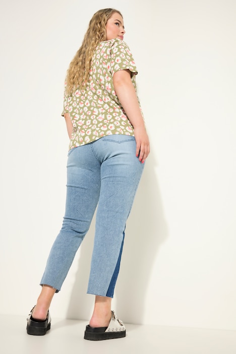 Mom-Jeans, HighWaist, weites Bein, seitlicher Keil, 5-Pocket