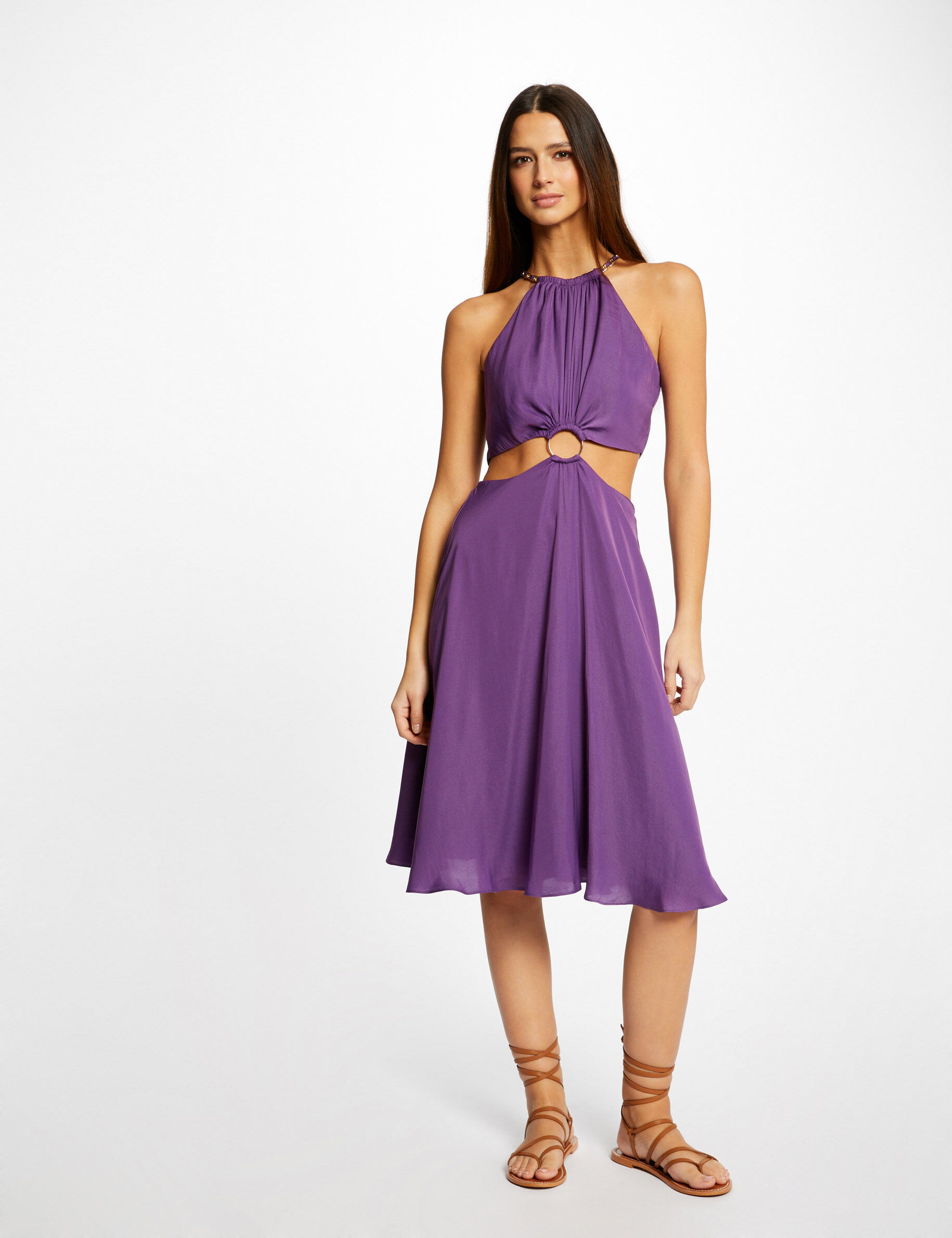 Robe évasée avec anneau et ouvertures violet fonce femme - violet_fonce