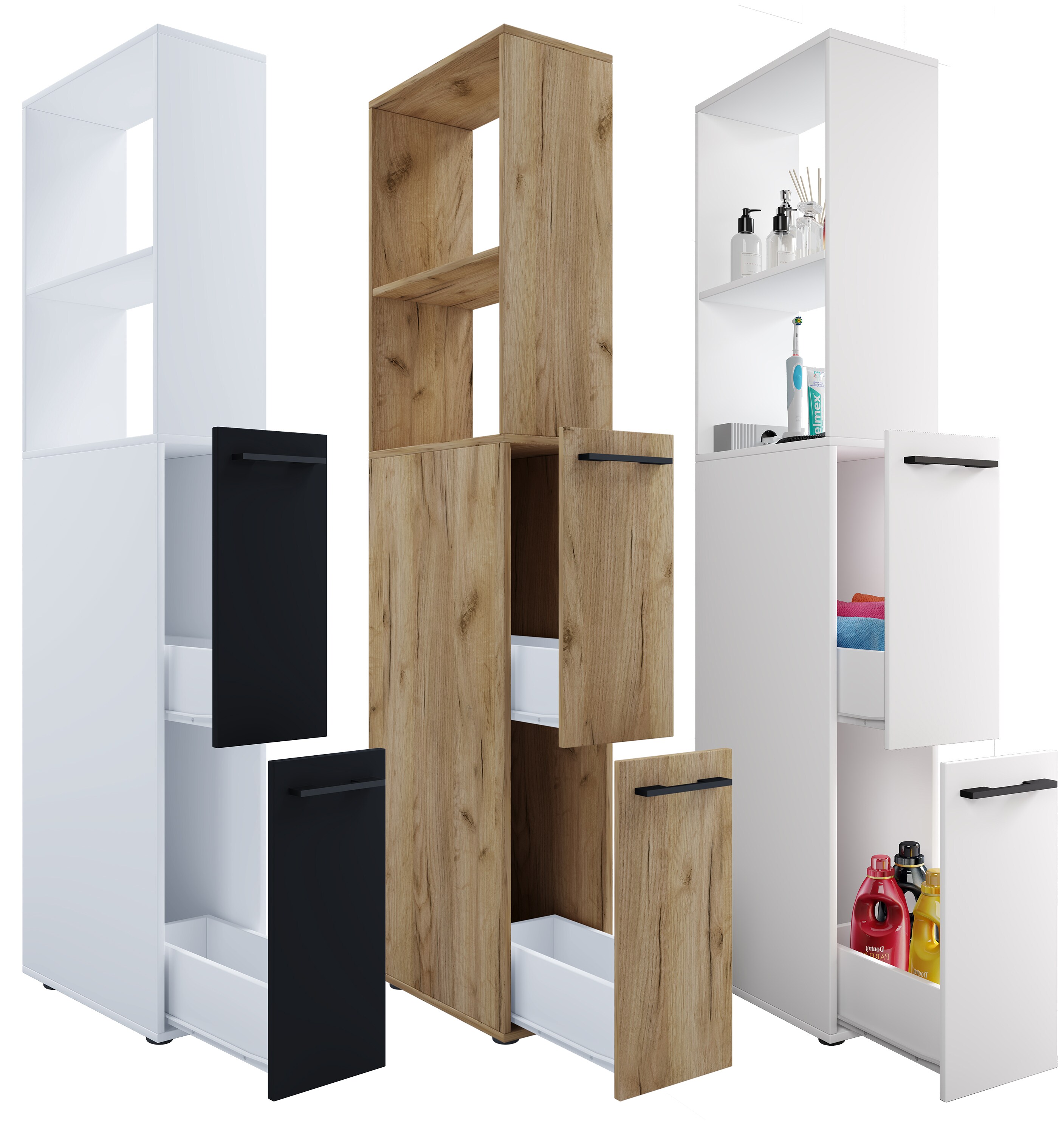 VCM Badmöbel Nischenschrank Raumteiler Badschrank Hochschrank Schublade Sadilo XL