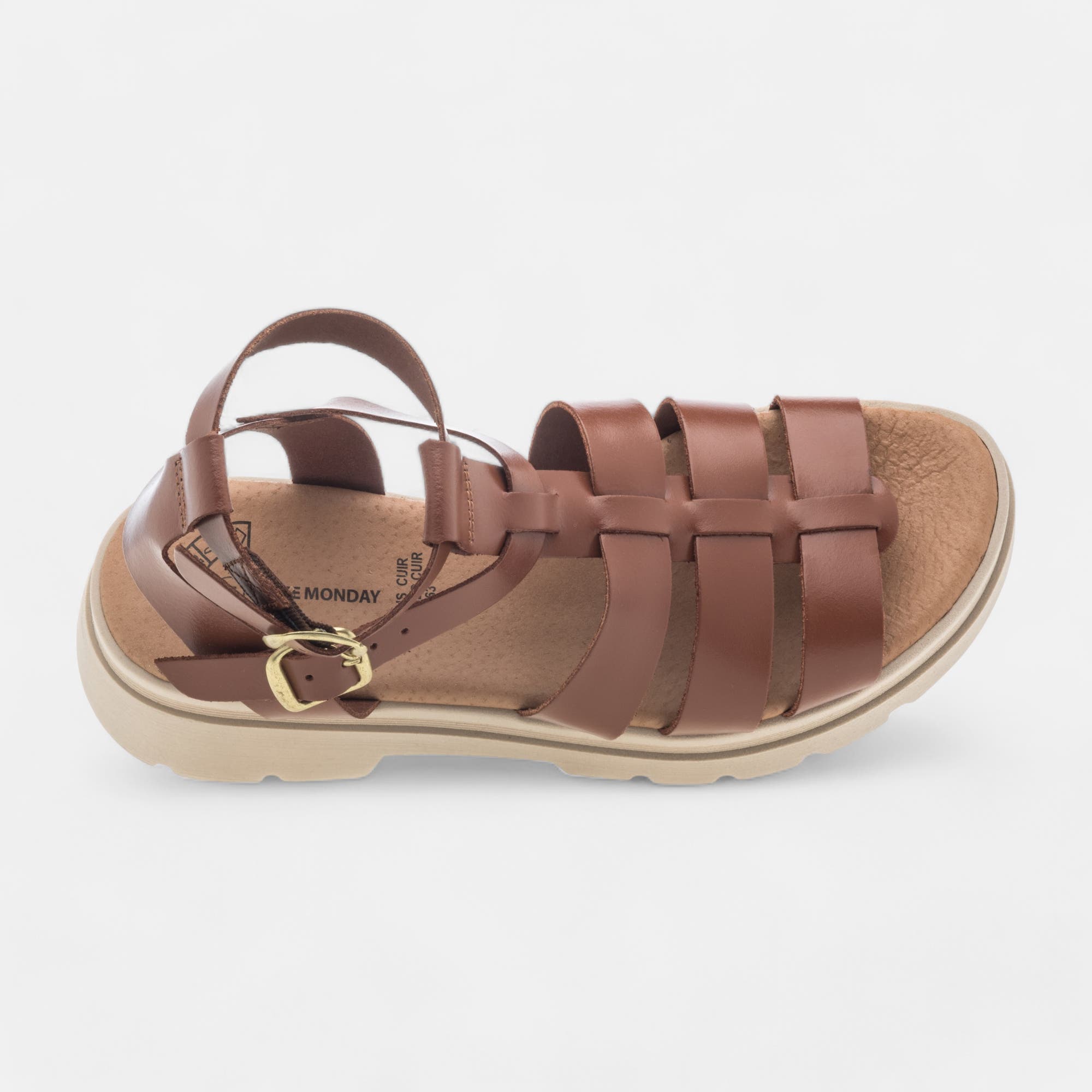 Sandales à talon compensé Femme en cuir cognac