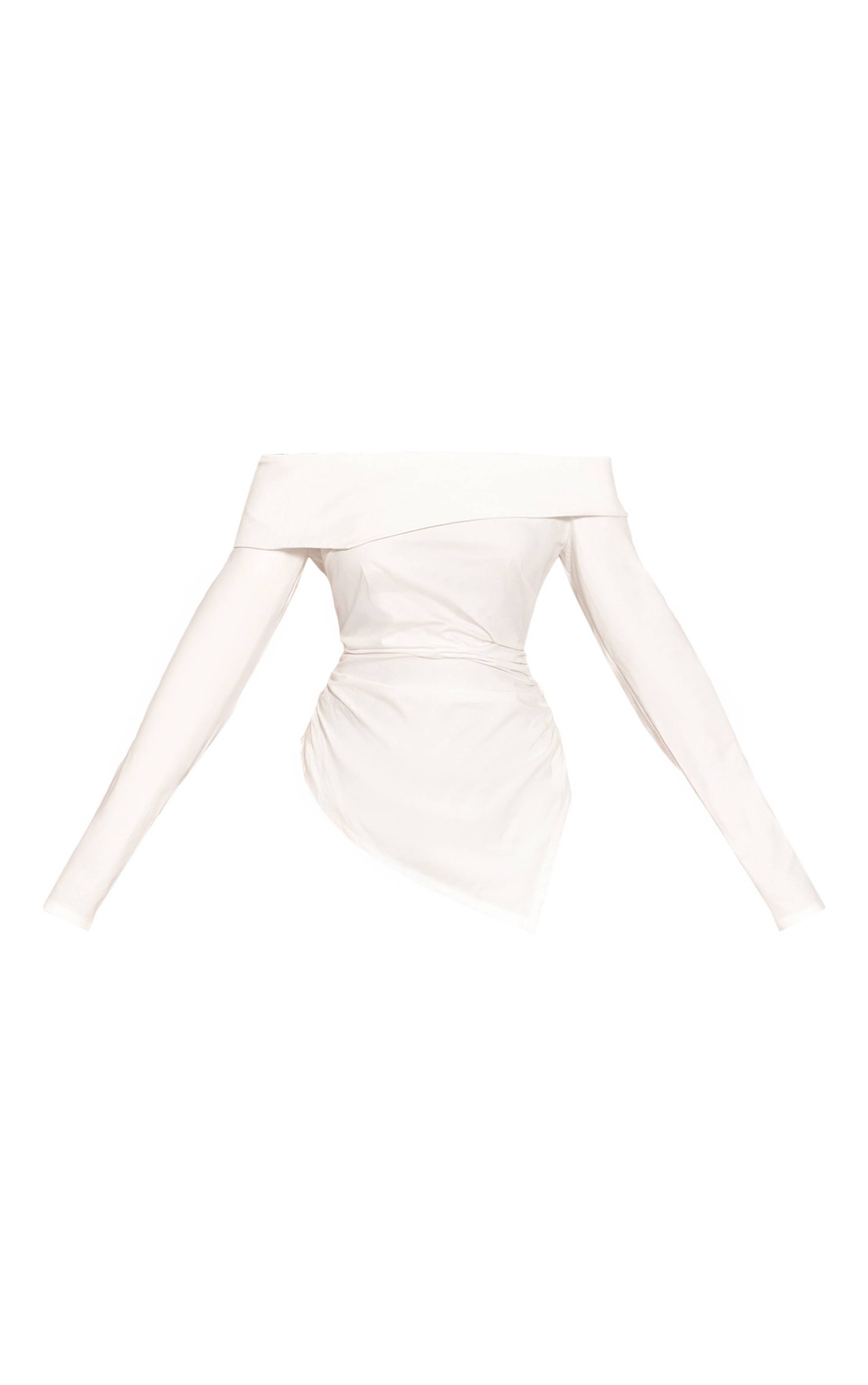 Blanc Haut Bardot En Coton Froncé À Ourlet Asymétrique