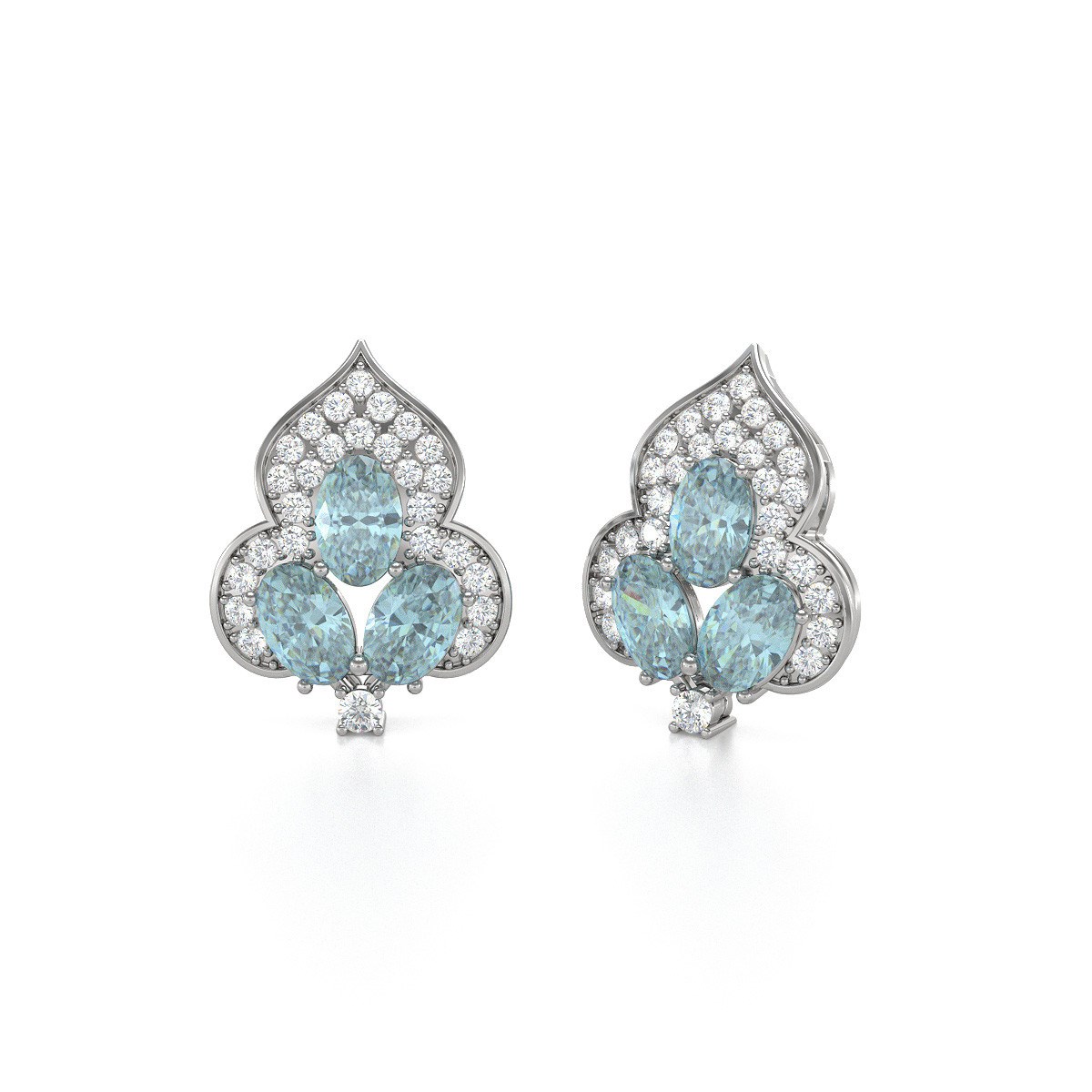 Boucles d'oreilles ADEN Aigue-Marine et Diamants sur Argent 925 3.5grs