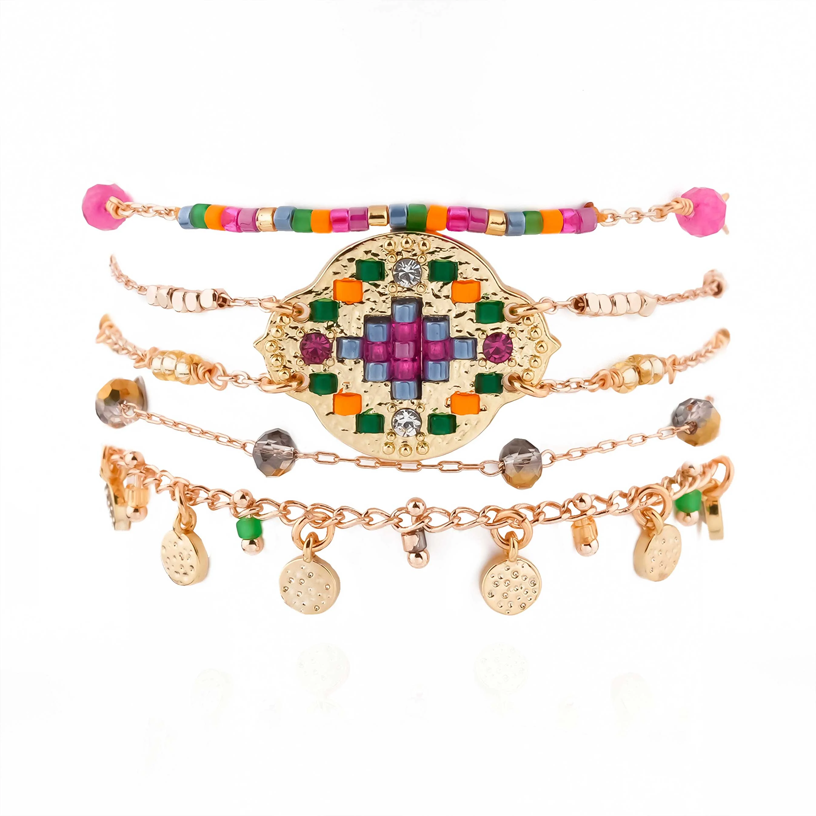 GOLDVILLE - Bracelet multiliens avec fermoir aimanté en perles | Doré