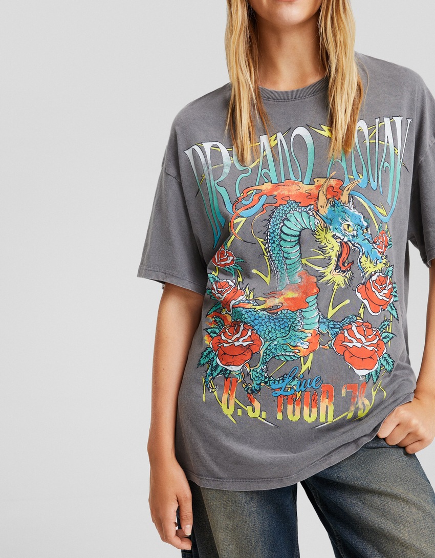 Camiseta oversized de manga curta estampada