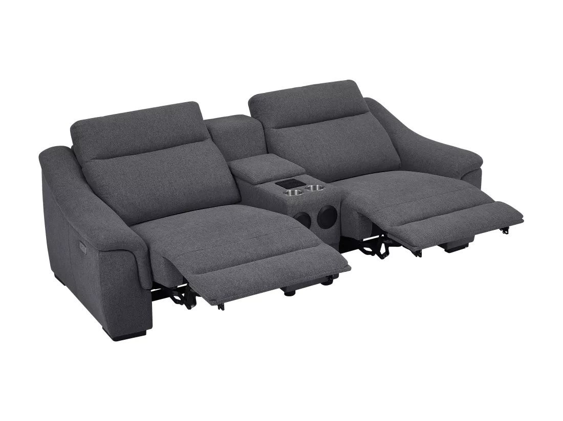 Canapé 2 places relax électrique en tissu gris VERETO