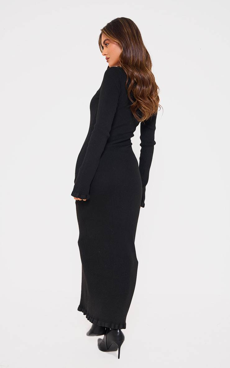 Noir Robe Maxi À Ourlet Piquet En Maille Côtelée