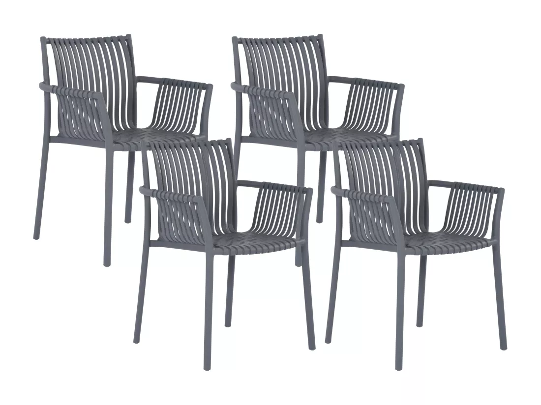 Lot de 4 fauteuils de jardin empilables en polypropylène - Anthracite - SIHOLI de MYLIA