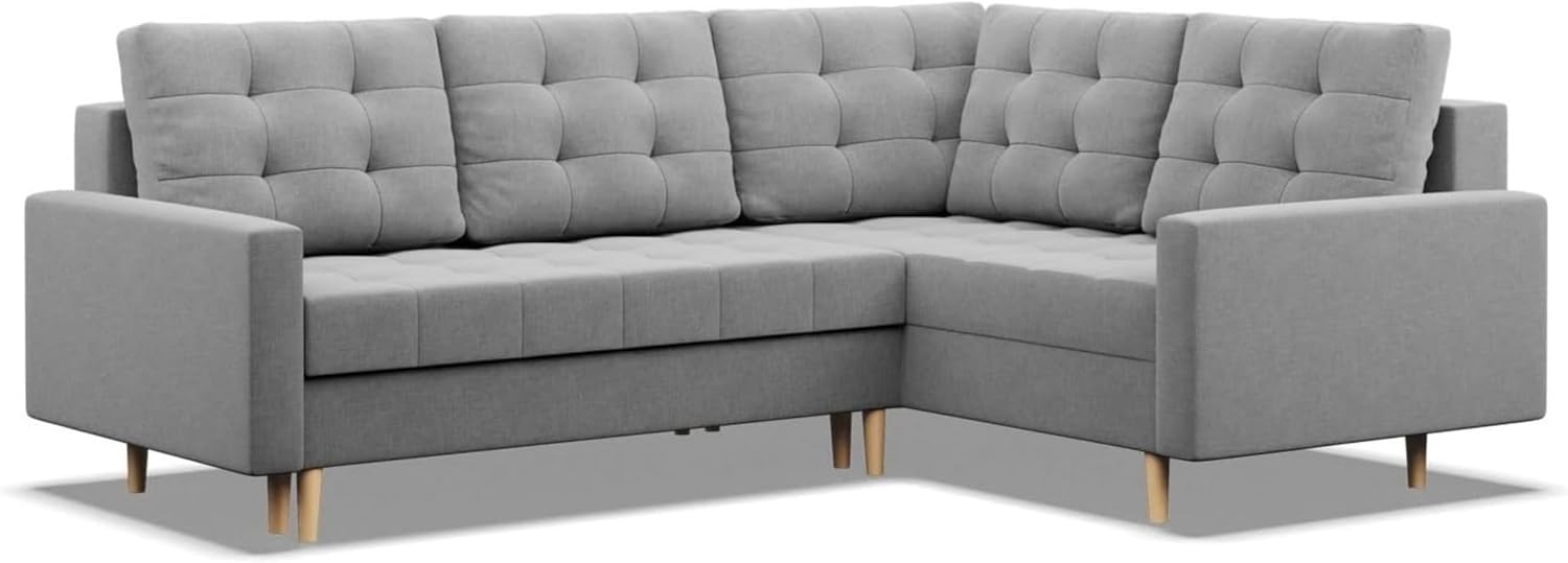 Mebligo - Ecksofa mit Schlaffunktion und Bettkasten Elma, Eckcouch mit Ottomane Rechts, Sofa L Form (BxTxH) 223 x 172 x 88 cm, Couch Wohnzimmer, Ecke Sofa, Grau (Lux 32)