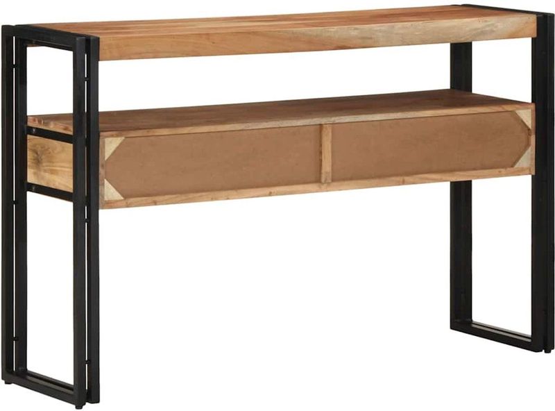 Bijzettafel - Zwart - Massief Acaciahout - Stalen Frame - Twee Lades