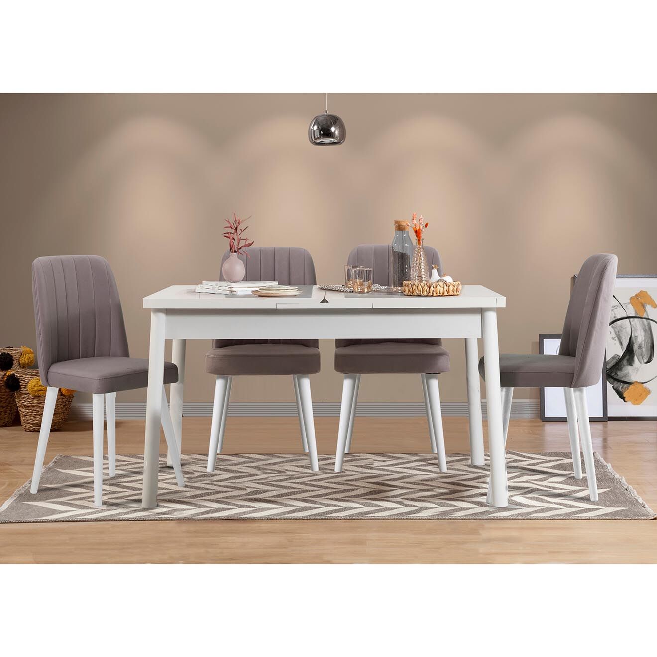 Homitis Ensemble Table + 4 Chaises Santiago 0701 blanc/gris