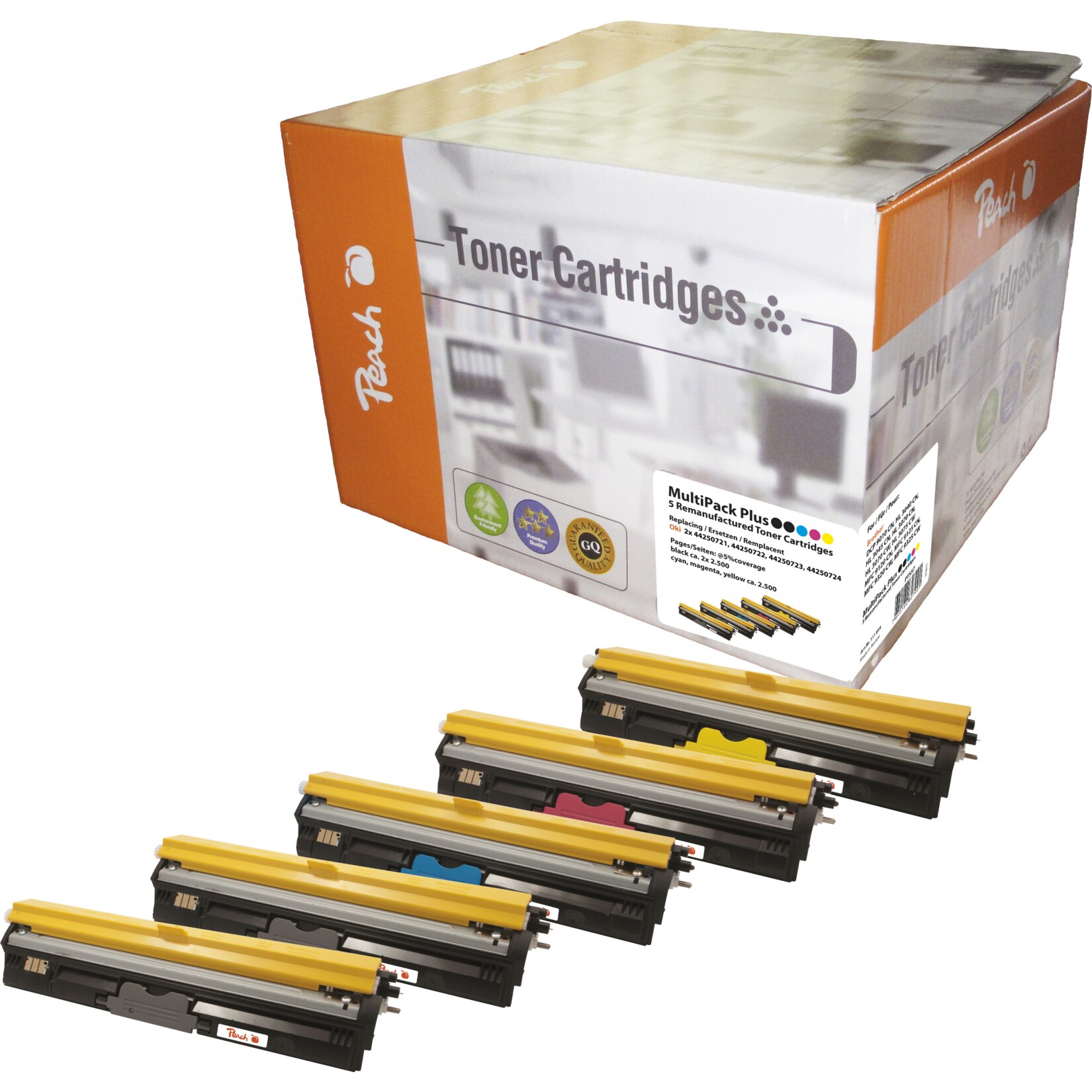 Peach O44255 Toner (2*bk, c/m/y) ersetzt OKI 44250721-0724 für z.B. OKI C 110, OKI C 130 N, OKI MC 160 N (wiederaufbereitet)