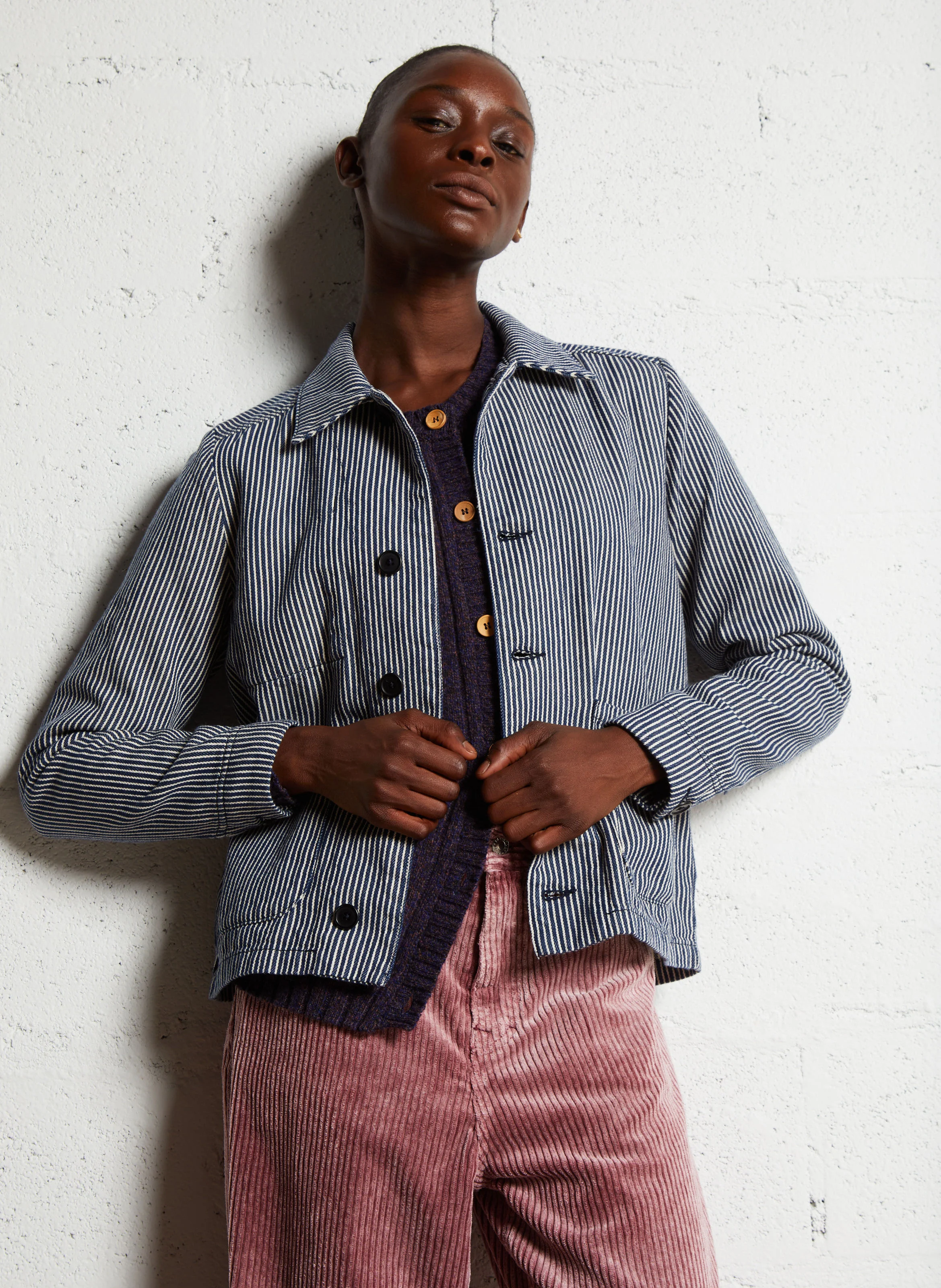 VARDA - Veste en denim droite col classique en coton | Beige