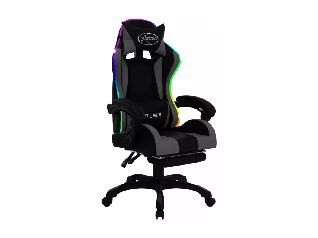 Fauteuil de jeux vidéo avec LED RVB Gris et noir Similicuir