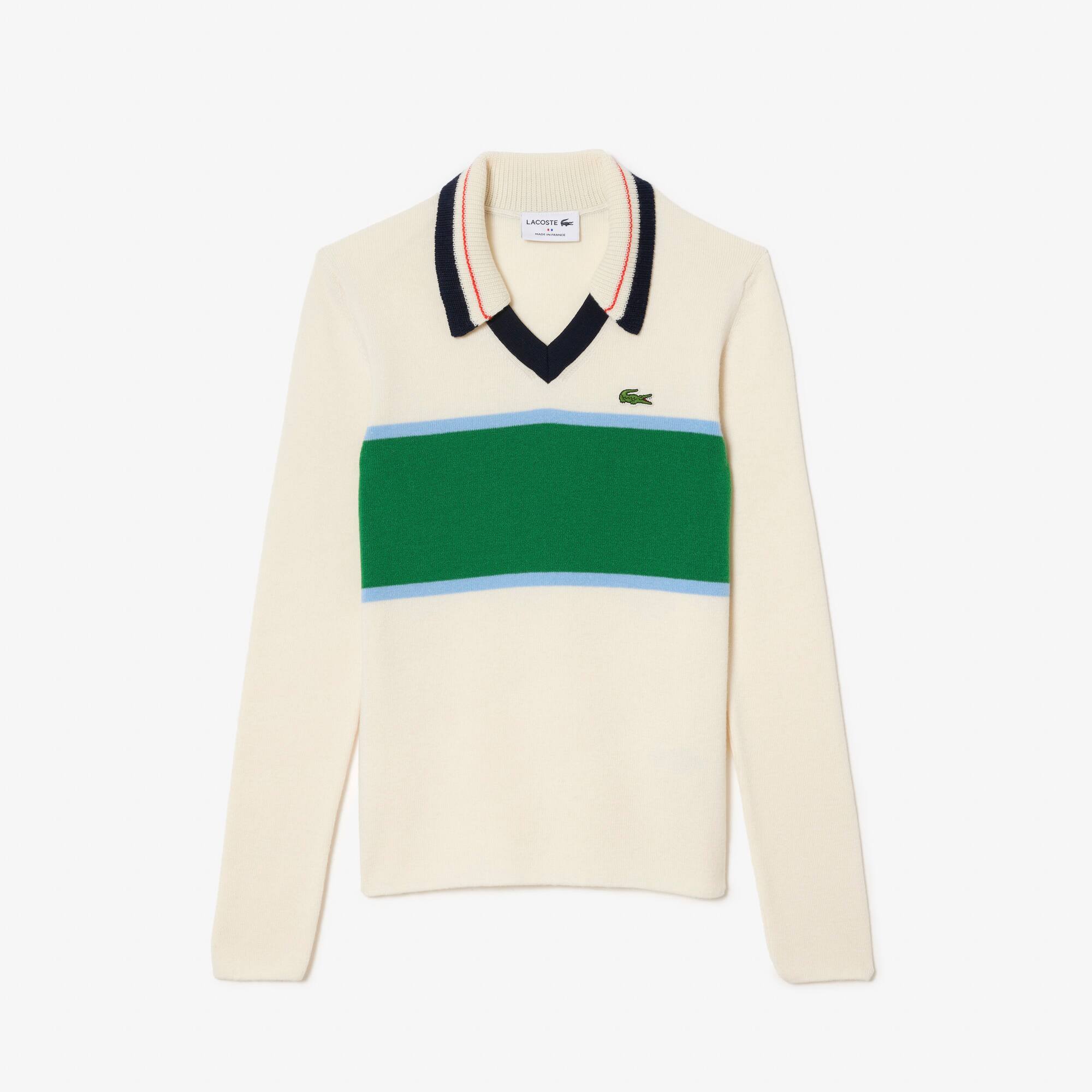 Pull col polo héritage fabriqué en France en maille côtelée Pullovers - Blanc - Lacoste - Femme