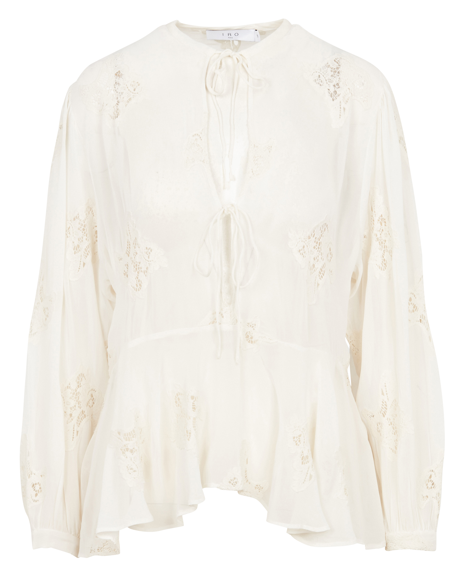 LALIA - Blouse col tunisien à broderie ajourées | Beige