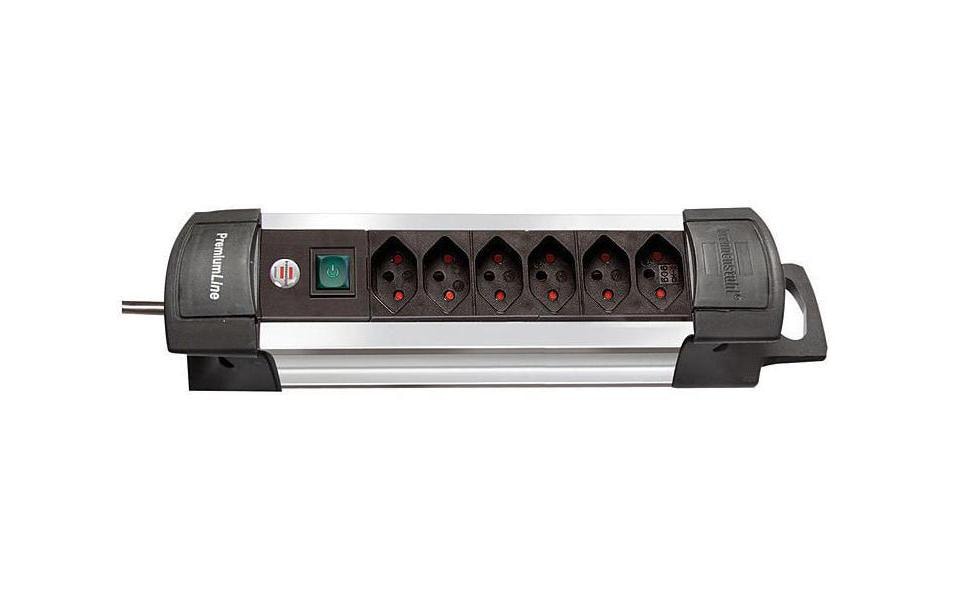 Steckdosenleiste Premium-Line 6x T13Mit Schalter, schwarz/silber