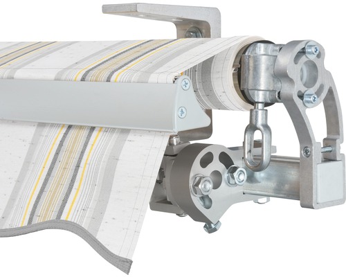 SOLUNA knikarmscherm Concept 3x2, doekdesign 6287, frame zilver E6EV1 geanodiseerd, aandrijving rechts inclusief slinger