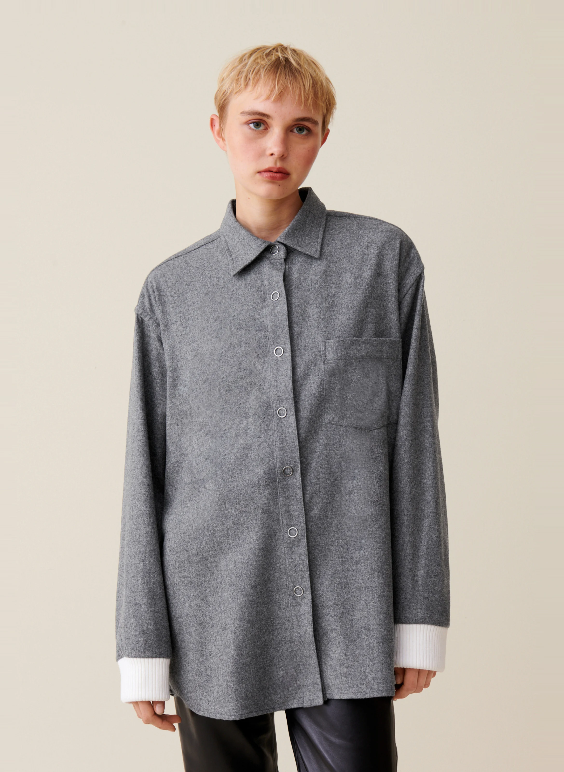 Surchemise oversize en laine mélangée | Gris