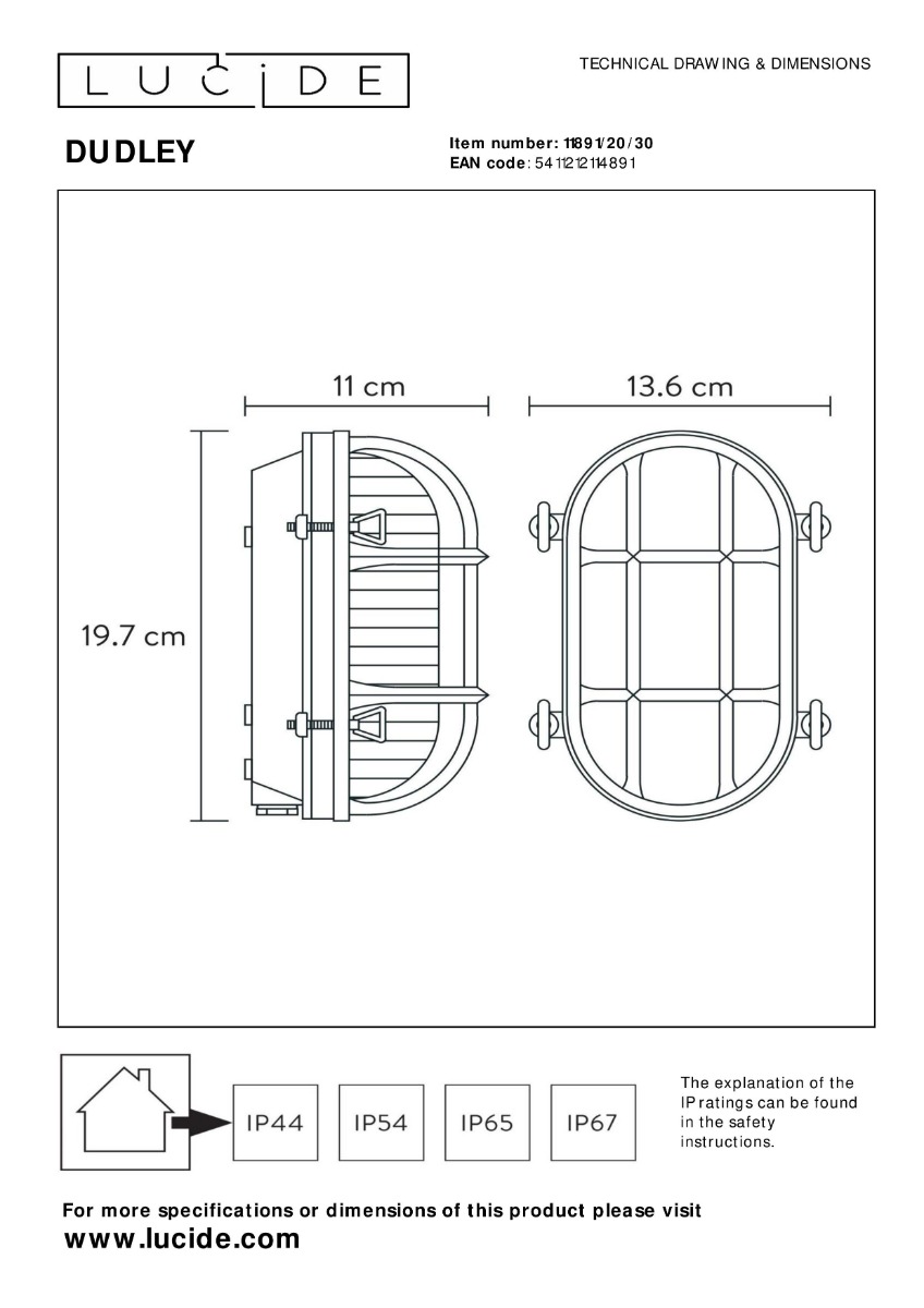 Lucide Dudley wandlamp 40W 20x14cm zwart
