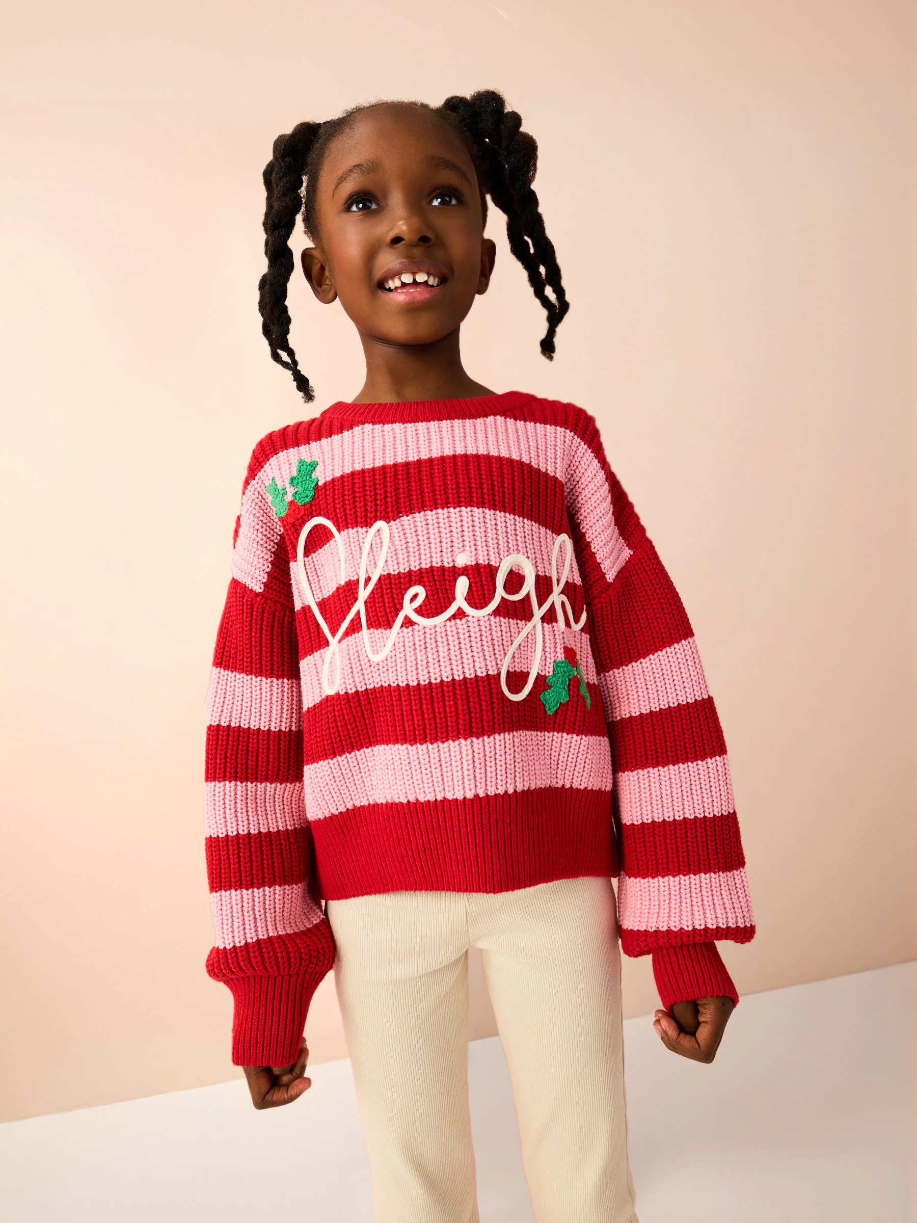 Rood/roze - Kersttrui met slee-streep (3-16jr)