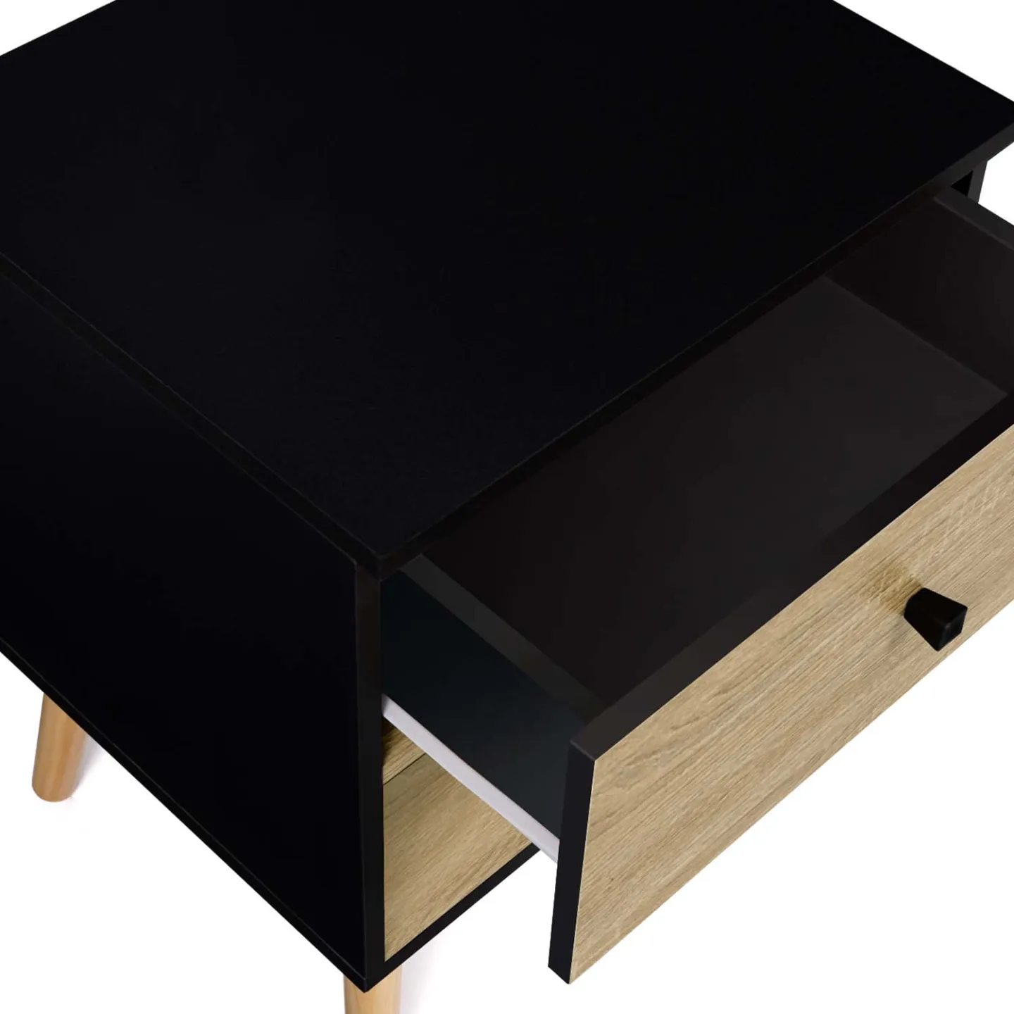 Lot de 2 tables de chevet EMMIE scandinaves 2 tiroirs noir et hêtre