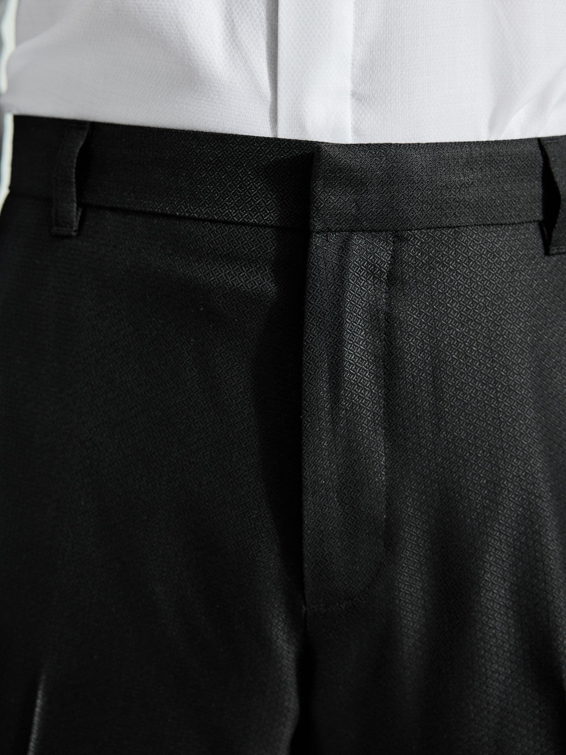 Zwart - Slim Fit - Adjustable Tape Detail Tuxedo Trousers