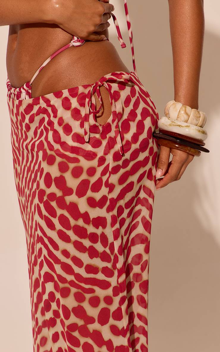 Rouge Jupe Longue En Mousseline Imprimée Taille Basse Effet Flou