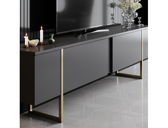 CONCEPT1 - Meuble TV Luxe - Anthracite, Or 180 x 30 x 50