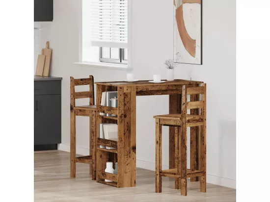 Table de bar et étagère de rangement vieux bois 102x50x103,5 cm