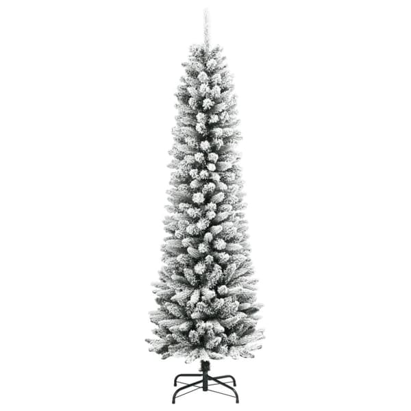 vidaXL Slankt kunstig juletre med flokket snø 210 cm PVC og PE
