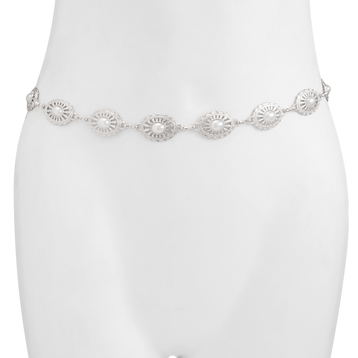 (60-110cm) Metall Concho Taillengürtel Festival Accessoire Gürtel mit Kette   Perlen - Silber