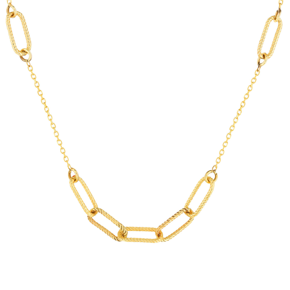 Collier or jaune 375, maillons alternés, striés. Longueur 45 cm.