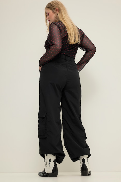 Cargohose, weites Bein, Cargotaschen, Saum-Bindeband